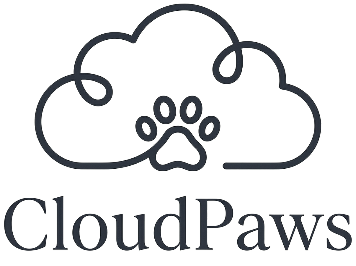 Logo of CloudPaws with a cloud and paw print design on a white background