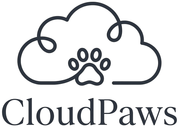 Logo of CloudPaws with a cloud and paw print design on a white background